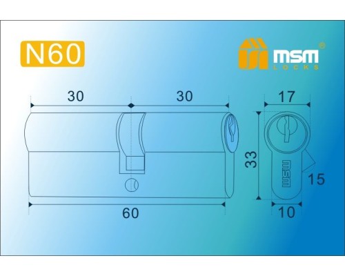 Цилиндровый механизм Msm N60 мм латунь Медь (AC), ключ-ключ (Мсм)