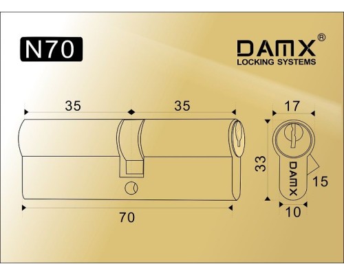 Цилиндровый механизм DAMX N70 мм Бронза (AB), ключ-ключ (Дамкс)