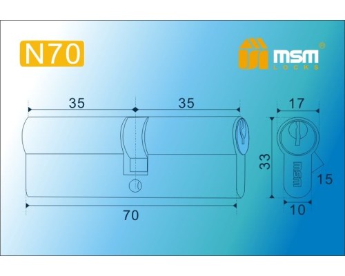 Цилиндровый механизм Msm N70 мм латунь Матовый никель (SN), ключ-ключ (Мсм)