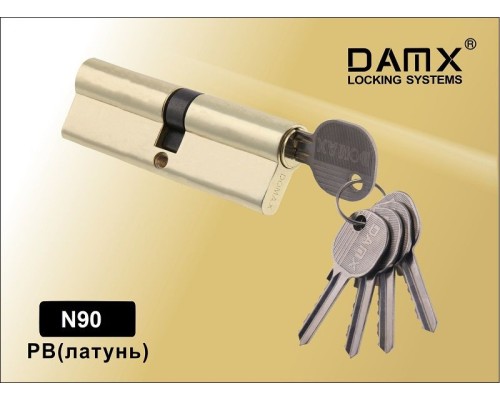 Цилиндровый механизм DAMX N90 мм Полированная латунь (PB), ключ-ключ (Дамкс)