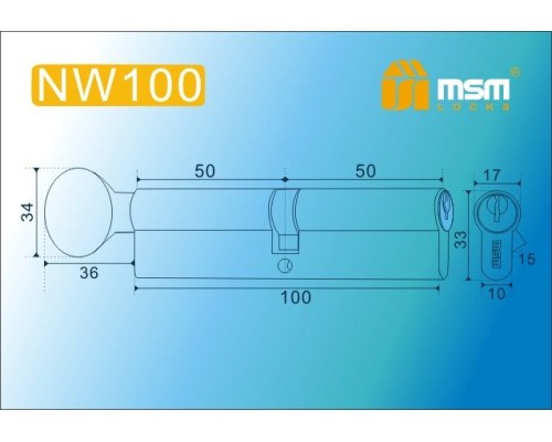 Цилиндровый механизм Msm NW100 мм латунь Матовый никель (SN), ключ-вертушка (Мсм)