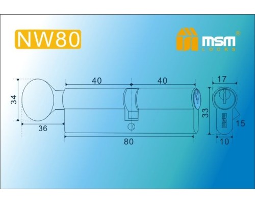 Цилиндровый механизм Msm NW80 мм латунь Полированная латунь (PB), ключ-вертушка (Мсм)