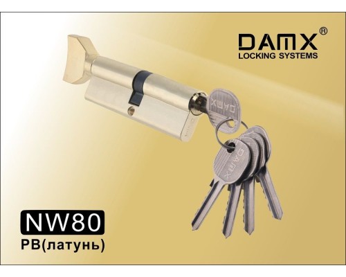 Цилиндровый механизм DAMX NW80 мм Полированная латунь (PB), ключ-вертушка (Дамкс)