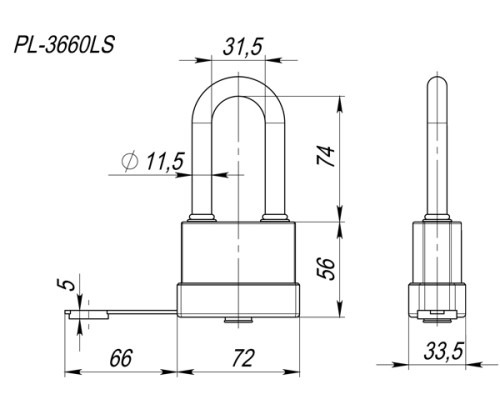 Замок навесной Fuaro PL-WEATHER-3660 (PL-3660 LS) LS (удлиненная дужка, английский ключ, упаковка блистер) 3 ключа (Фуаро) 26409