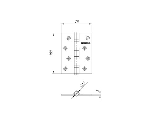 Петля Fuaro (Фуаро) из нержавейки универсальная IN4400U-R10 INOX (4BB-R10 102х76х3)