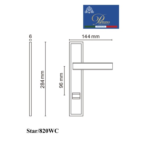 Дверная ручка на планке с фиксатором PORTUNO Star 820.01WC Полированный хром