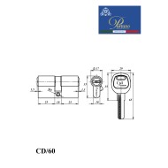 Цилиндровый механизм PORTUNO. Арт.CD60.02, 60м. (30+30), Цвет, Матовый хром. ключ-ключ