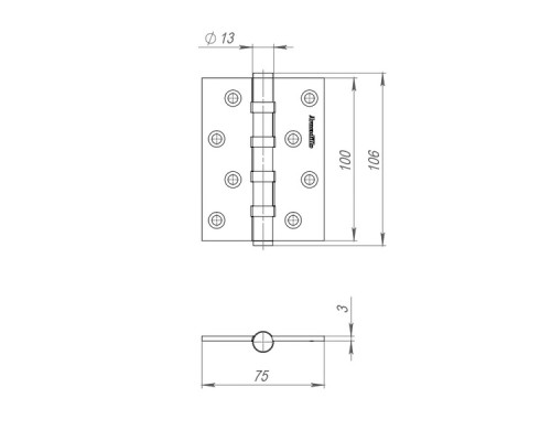 Петля Armadillo (Армадилло) универсальная IN4500UC-BL CP 100x75x3 INOX304 хром БЛИСТЕР