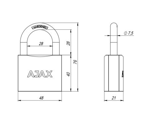 Замок Ajax (Аякс) навесной PD-0150 MS 3 key англ./коробка