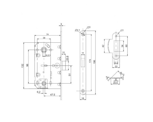 Защелка врезная Punto PL96WC-50 BL (черный) (Пунто)