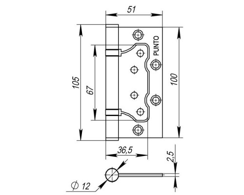 Петля универсальная Punto без врезки 200-2B 100x2,5 CP (хром) (Пунто)