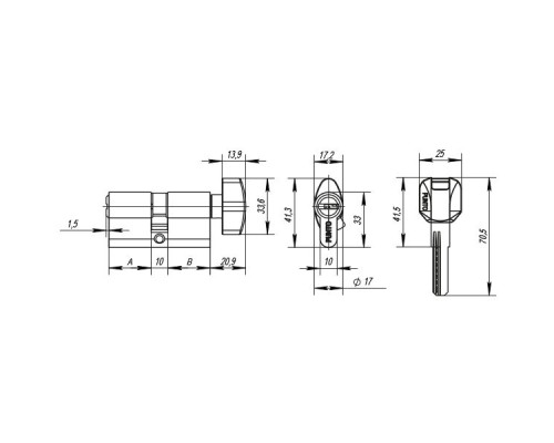 Цилиндровый механизм Punto Z402/60 мм (25+10+25) PB латунь 5 кл., с вертушкой (Пунто)