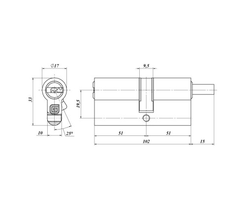 Цилиндровый механизм Гардиан GB 102 мм (51/51V) Ni никель 5 кл. /128:4839/ (Guardian)