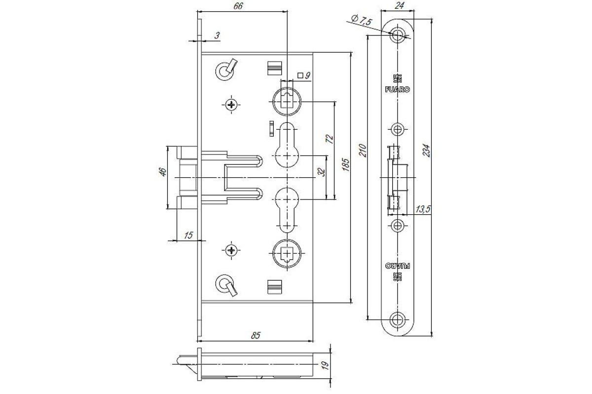 Замок врезной fuaro fl 0432