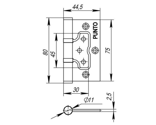 Петля универсальная Punto без врезки 200-2B/HD 75x2,5 PN (мат. никель) (Пунто)