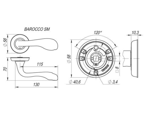 Дверная ручка Fuaro BAROCCO SM GOLD-24 на круглой розетке золото 24К