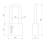 Замок Punto (Пунто) навесной PK-1550L 3 key диск.ключ длиная дужка