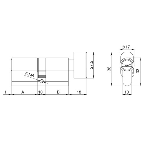 Цилиндровый Fuaro (Фуаро) механизм (200 ZM/110) 2000ZM Knob 110(55+10+45) BL-24 черный 5Key с вертушкой