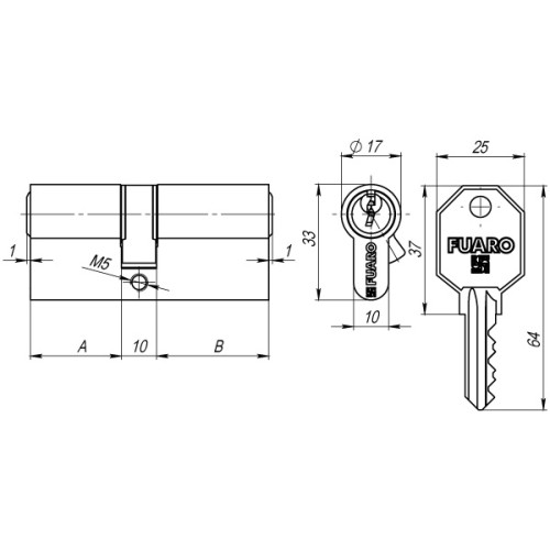 Цилиндровый Fuaro (Фуаро) механизм 100 CA 80 mm (35+10+35) CP хром 3 кл.