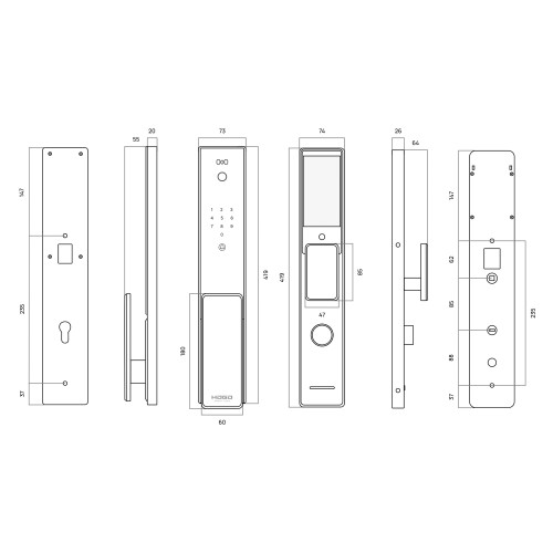 Замок врезной электронный Hogo V07 с распознаванием лица, черный Замок врезной электронный Hogo V07 с распознаванием лица, черный