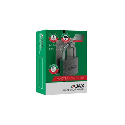 Замок Ajax (Аякс) навесной PD-0150 MS 3 key англ./коробка