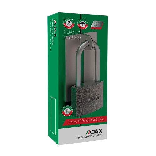 Замок Ajax (Аякс) навесной PD-0150-L MS 3 key англ./коробка
