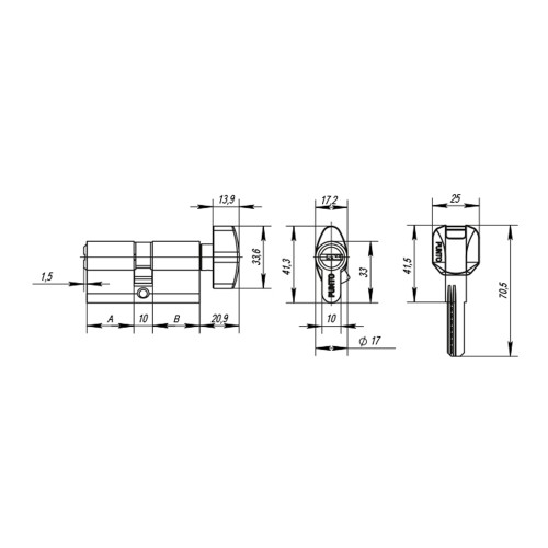 Цилиндровый Punto (Пунто) механизм MaxPro7002Knob65mm(25+10+30) SN никель 7key с вертушкой