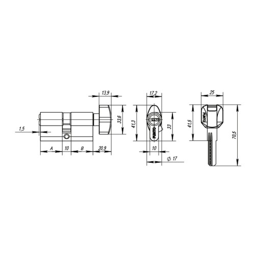 Цилиндровый Punto (Пунто) механизм MaxPro7002Knob80mm(40+10+30) SN никель 7key с вертушкой
