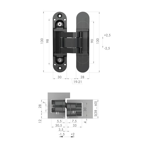 Петля Armadillo (Армадилло) скрытой установки U3D5000.VPG AB бронза TECH