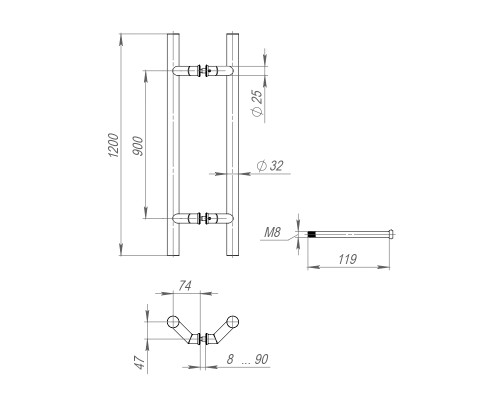 Ручка-скоба Fuaro (Фуаро) PULL.PH32/1200.45 INOX 304 (PH-45-32/1200-INOX)