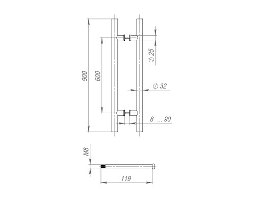 Ручка-скоба Fuaro (Фуаро) PULL.PH32/900.22 INOX 304 (PH-22-32/900-INOX) BLACK