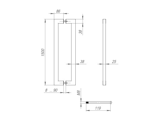 Ручка-скоба Fuaro (Фуаро) PULL.PH38/1500.26 INOX 304 (PH-26-38/1500-INOX) BLACK