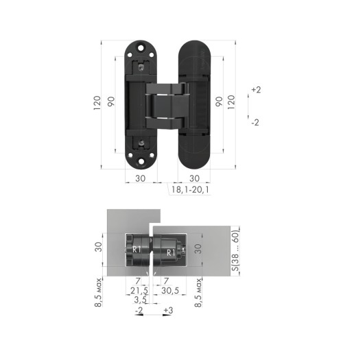 Петля Armadillo скрытой установки U3D3300.TG BL черный