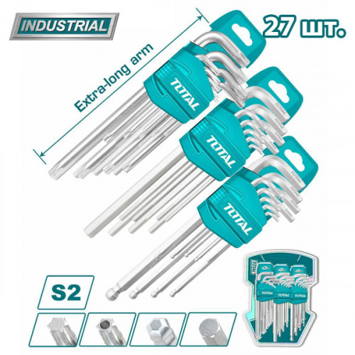 Набор шестигранных ключей и ключей Torx, 27 шт. TOTAL (THT106KT0271 ТОТАЛ)